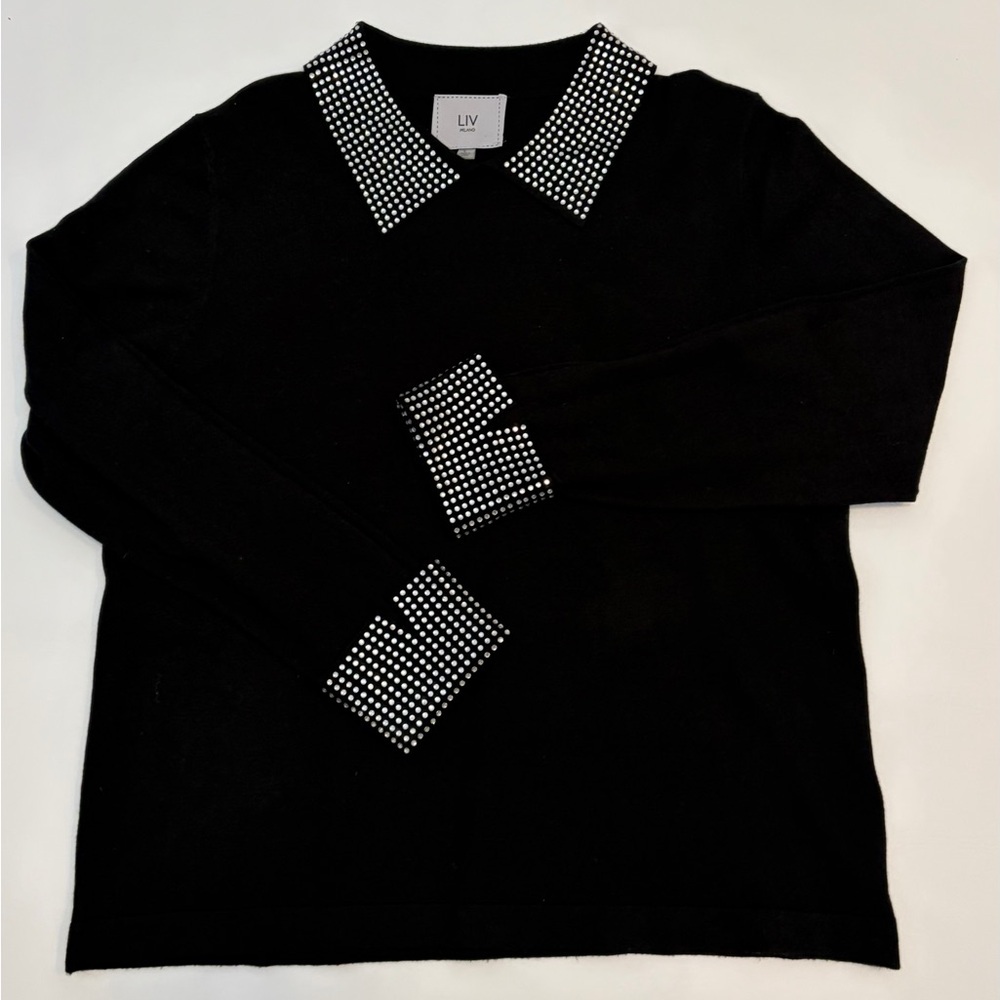 Liv Milano Women’s Sweater Collar Rhinestones embellished Black size Large - Picture 5 of 11